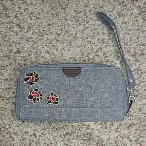 Travelon Gray Wristlet with Floral Accents